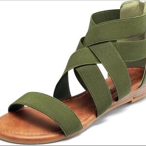 Dream Pairs Elastica-8 Wedge Sandal Army Green 7 NIB